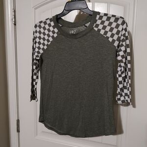 Checkered Sleeve Green Shirt